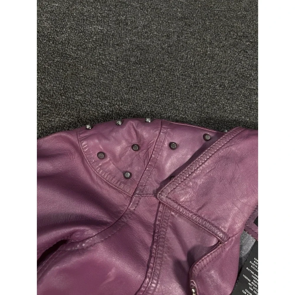 Harley Davidson Jacket Women's Medium Purple Lambskin Leather Moto Studded Biker